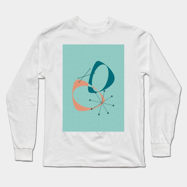 Mid Century Modern Abstract in Teal and Orange Long Sleeve T-Shirt by tramasdesign